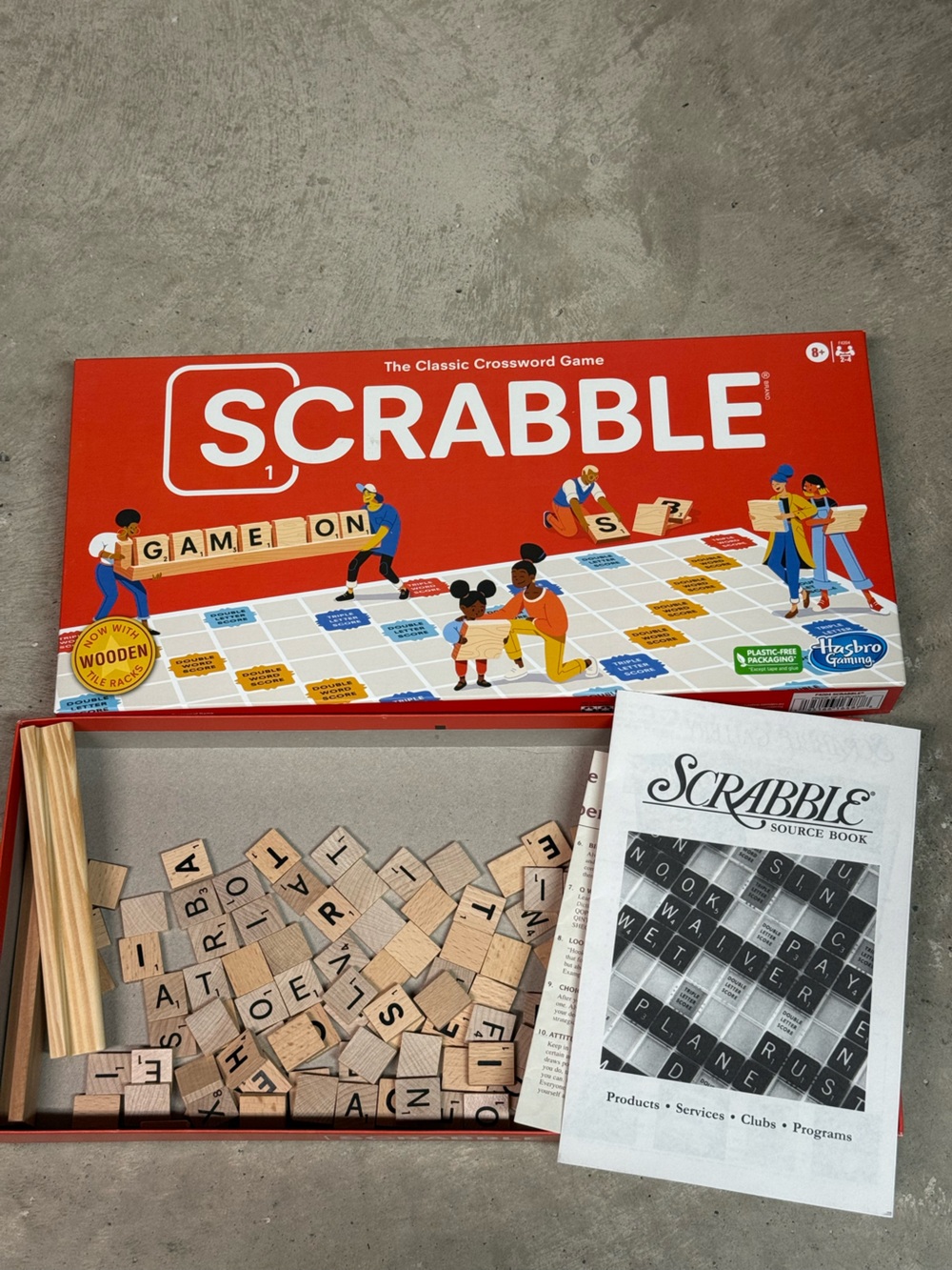 Hasbro SCRABBLE Family Board Game - Red Box with Wooden Tiles